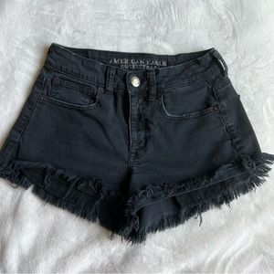 American Eagle Hi Rise Festival Raw Hem Black Jean Shorts Size 2